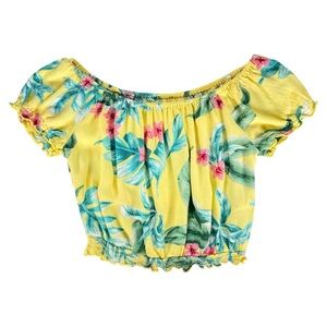 Hollister Shirt Women’s Size Small Y2K Yellow + Tropical Floral Print Crop Top S